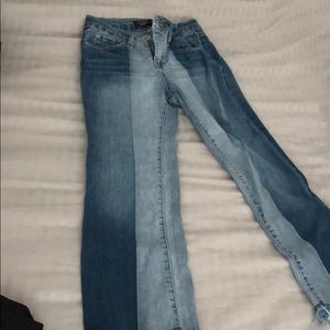 Two tone fringe jeans